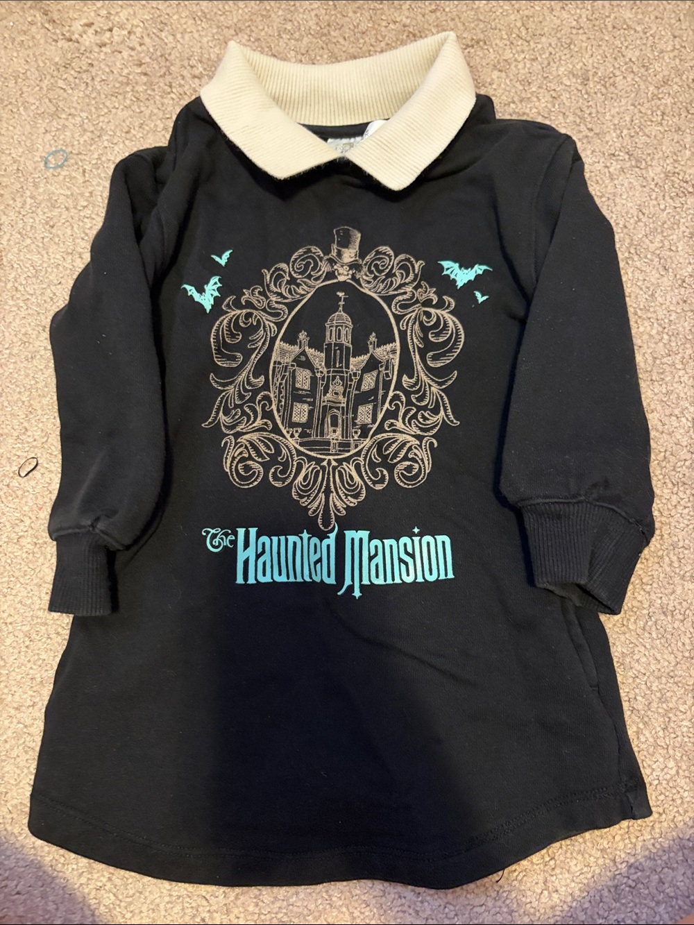 Disney Black Haunted Mansion Dress with Cream Collar and Teal Accents